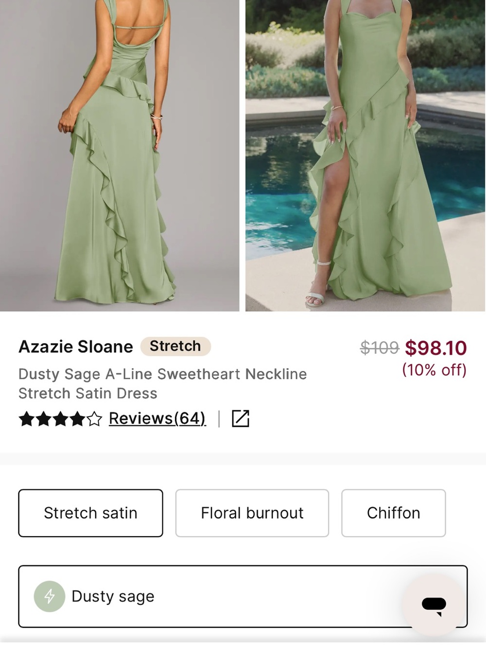 Azazie Dusty Sage Ruffled A-Line Maxi Dress